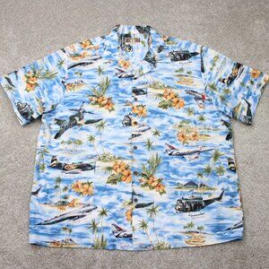 Kalaheo Hawaiian Shirt Mens XL Blue S/S WWII Bombers Fighters Planes Made in USA